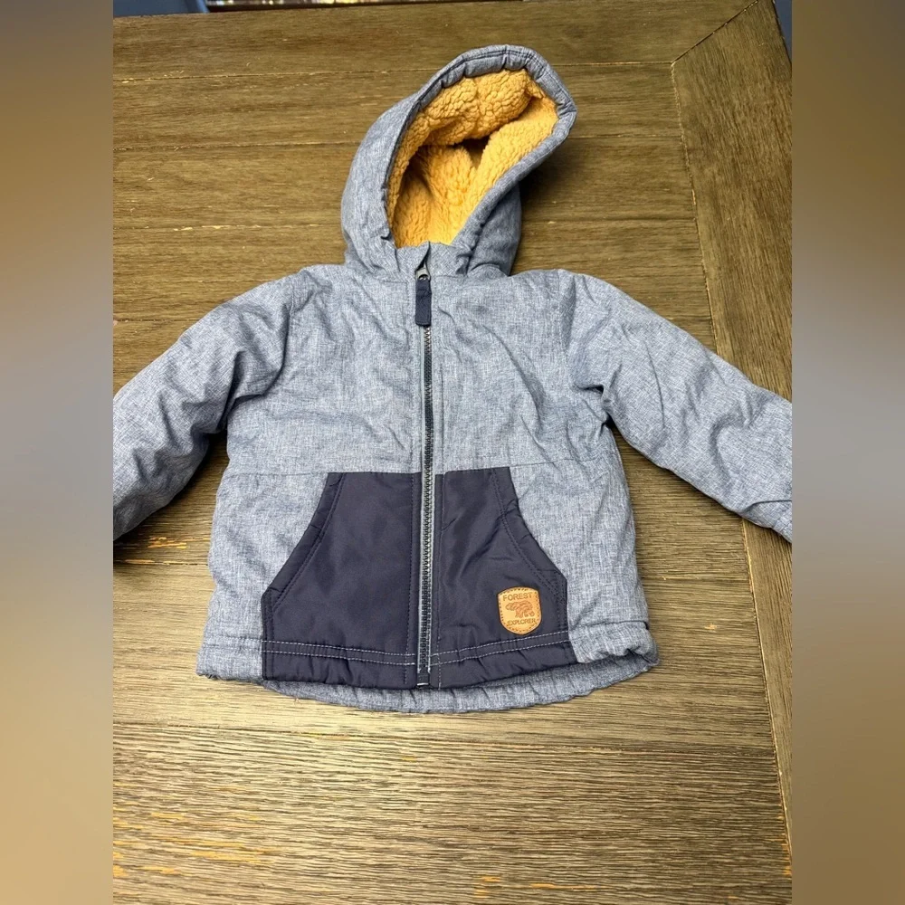 Little Me , Thermal Hoodie, Full Zip closure pockets size 12M Gray/blue